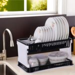 Plastic 2-tier dish drainer rack for kitchen countertop