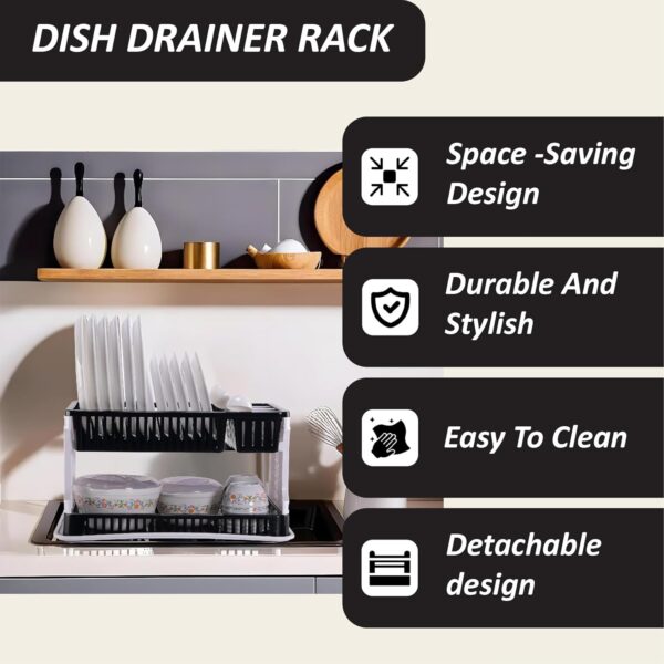 Plastic countertop dish organizer for plates and utensils
