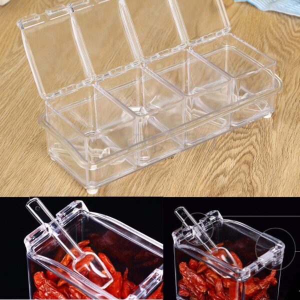 Clear acrylic kitchen organizer with spoons and tight lids