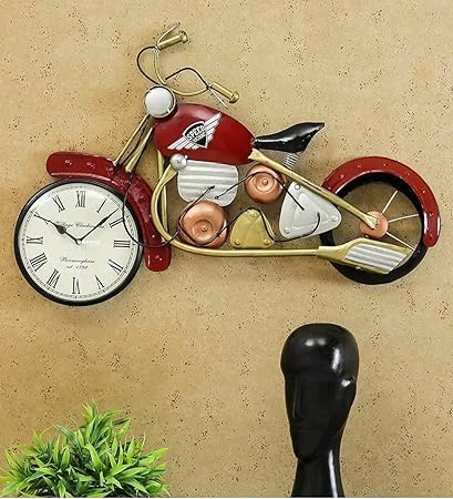 Iron metal red speed bike wall clock for living room decor