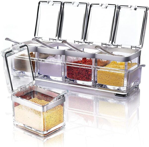 Airtight acrylic masala box with multiple spice compartments