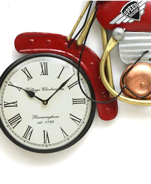 Red racing bike shaped iron wall clock for kids room