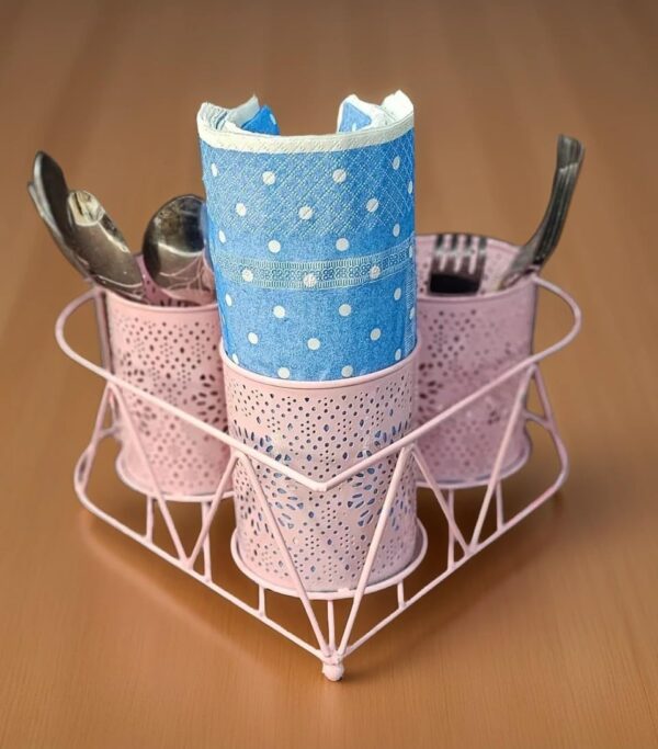 Multipurpose metal utensil holder with tissue section for table organization