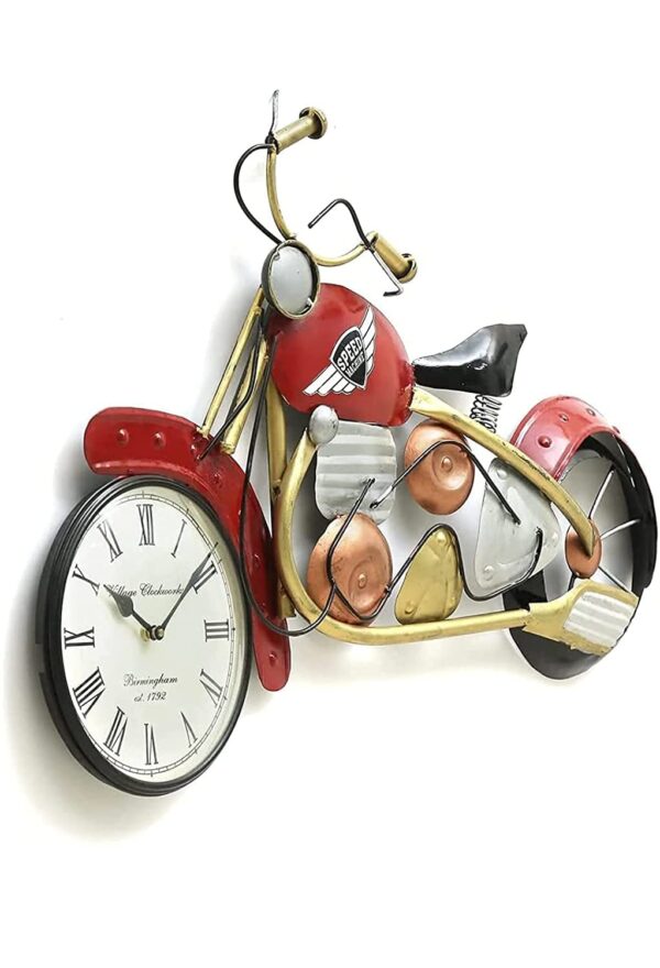 Stylish iron metal red motorcycle clock for bedroom