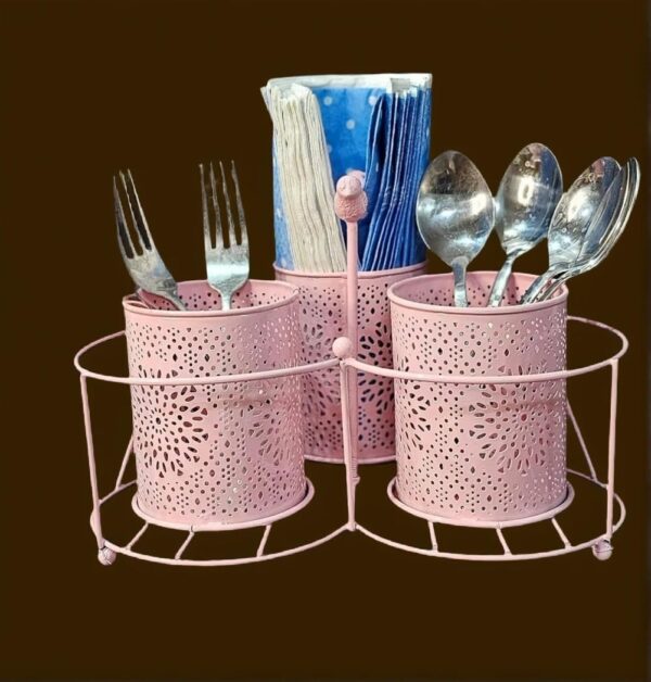 Modern design black metal cutlery rack with tissue napkin slot