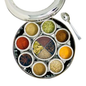Stainless Steel Indian Spice Dabba with multiple compartments for masalas