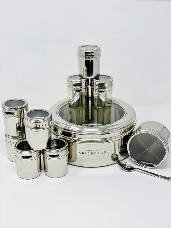Elegant silver masala box with lid for Indian kitchens