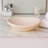 White ceramic 3-piece bathroom kit for elegant countertops.