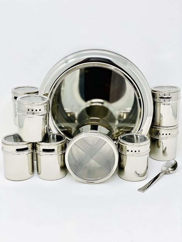 Traditional Indian spice organizer dabba for turmeric, chili, and cumin