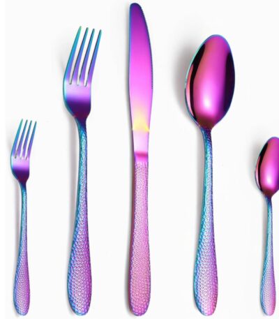 Premium mirror polished stainless steel spoon and fork set on white background