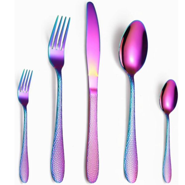 Premium mirror polished stainless steel spoon and fork set on white background