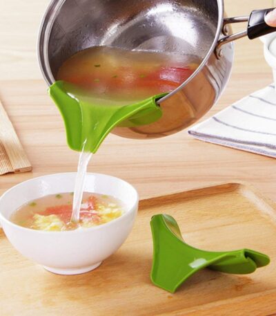 Multi-purpose silicone slip-on spout funnel for pouring soups