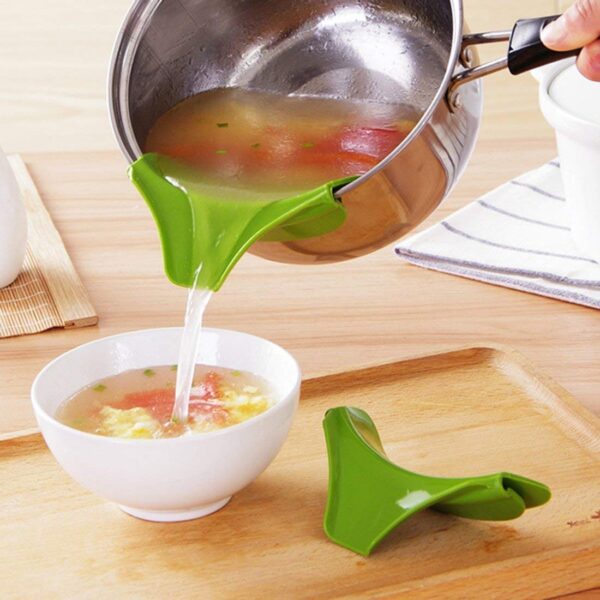 Multi-purpose silicone slip-on spout funnel for pouring soups