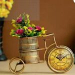Metal handmade cycle shape pen stand with decorative clock for office desk