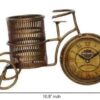 Decorative metal cycle shape pen stand with clock for elegant interiors