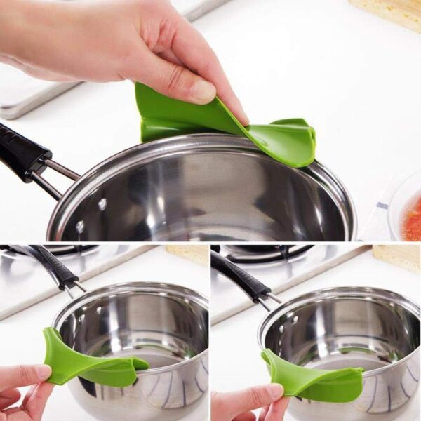 Flexible silicone pour spout funnel for cookware and pots