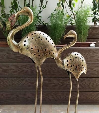Handcrafted brass crane bird figurine for living room table