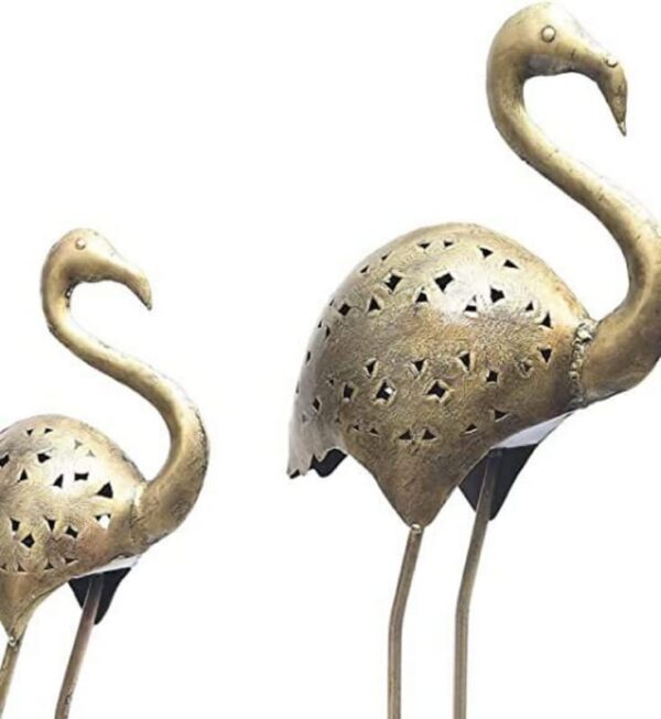 Vintage style brass crane statue with antique finish