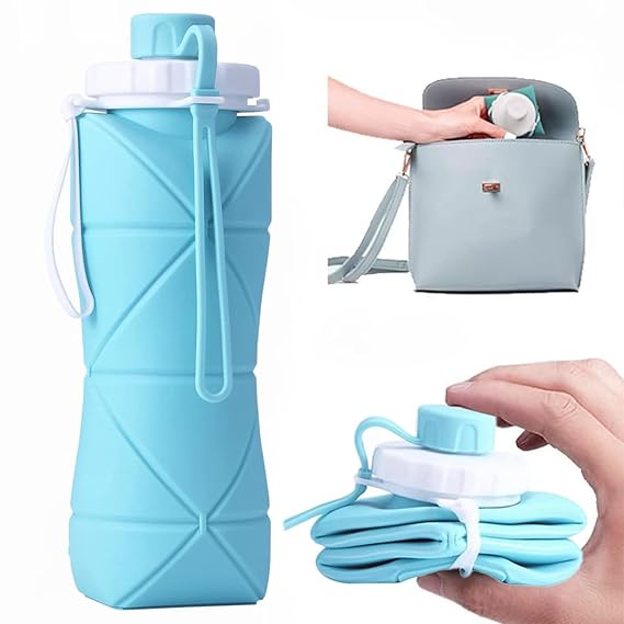 Collapsible folding silicone water bottle for travel and gym