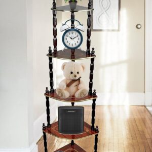 modern wall corner stand with multi-level wooden shelves