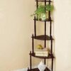 Space-saving wooden corner shelf unit for small spaces