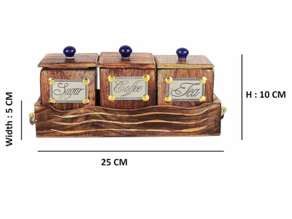 Premium wooden kitchen storage jars set with tray for spices and snacks