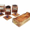 Natural finish wooden jar set with tray for tabletop decoration