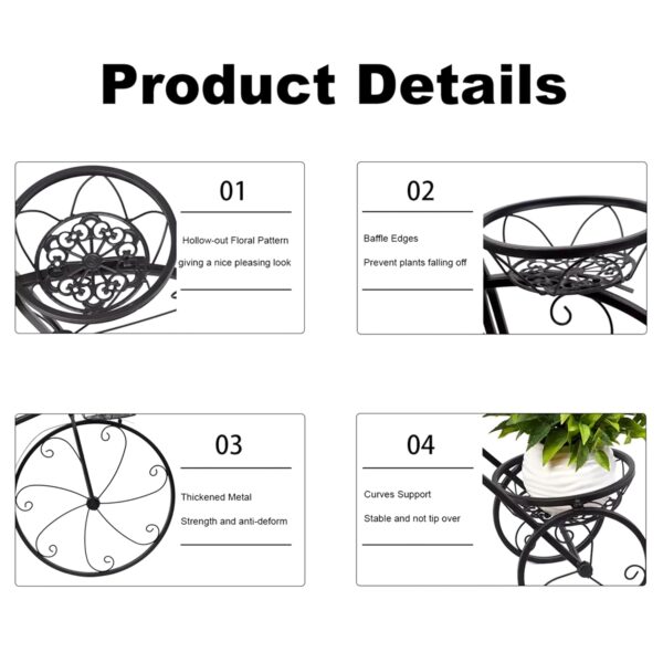 Iron tricycle plant stand for decorative floral arrangements