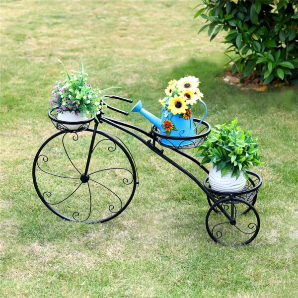 Vintage iron tricycle flower pot holder for garden and balcony