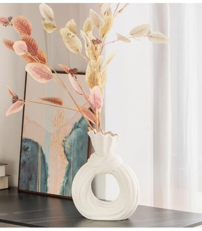 Modern White Ceramic Round Matte Pampas Flower Vase for Home Décor