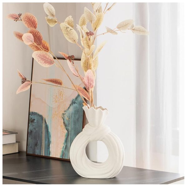 Modern White Ceramic Round Matte Pampas Flower Vase for Home Décor