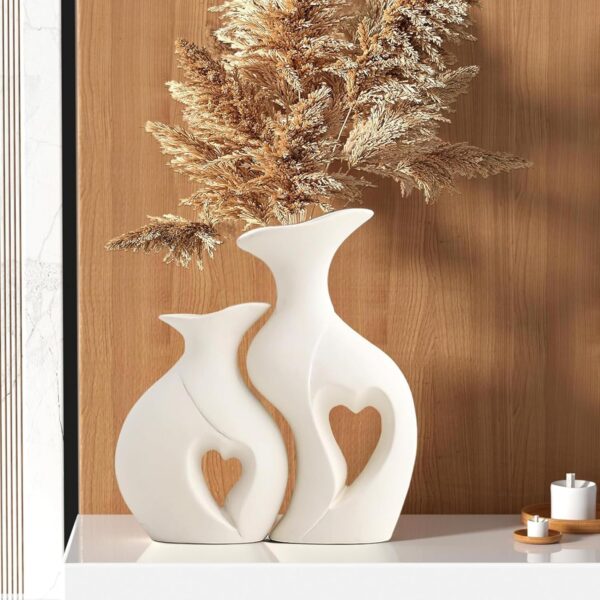 Romantic ceramic heart vase with smooth glossy finish