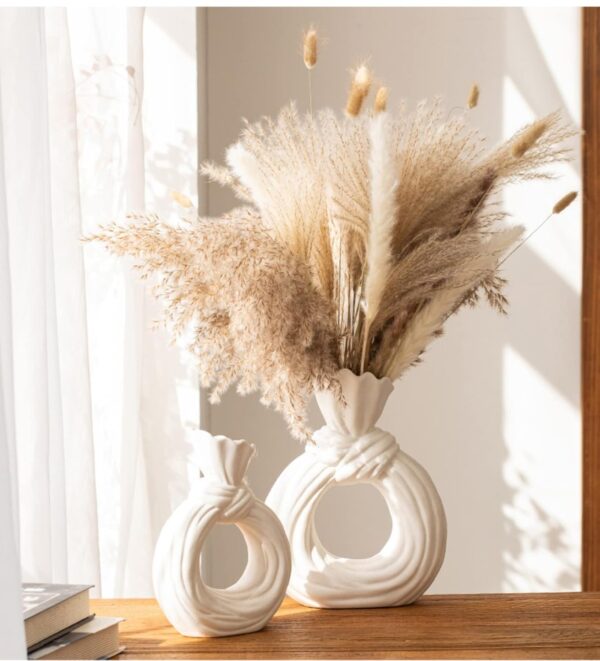 Ceramic Pampas Flower Vase with Smooth Matte White Texture