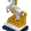 White horse decorative figurine placed on wooden sideboard