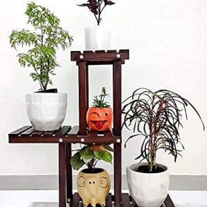 Wooden plant stand with multiple tiers for indoor plants