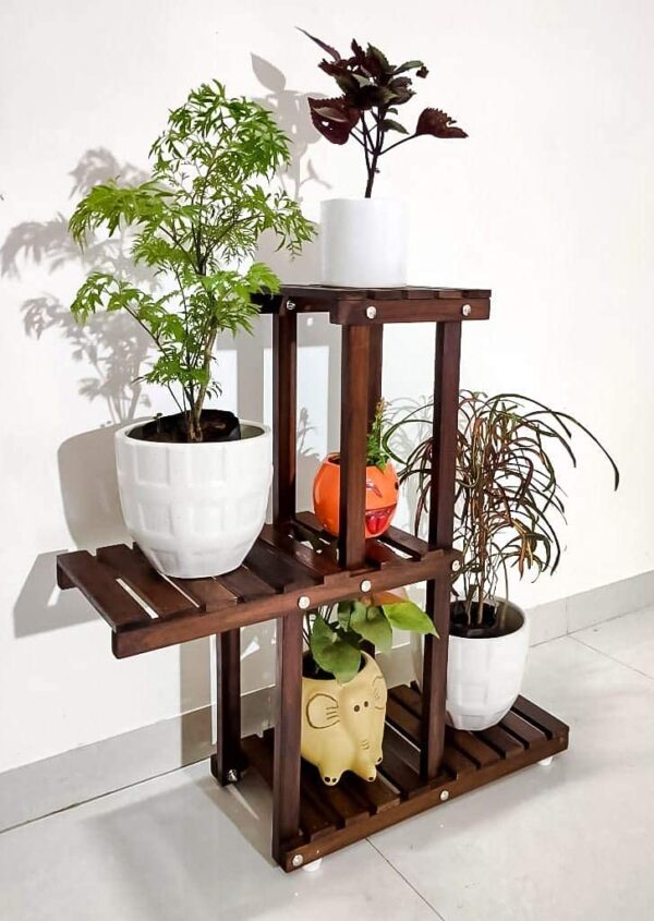 Multi-tier wooden plant stand for flower pots