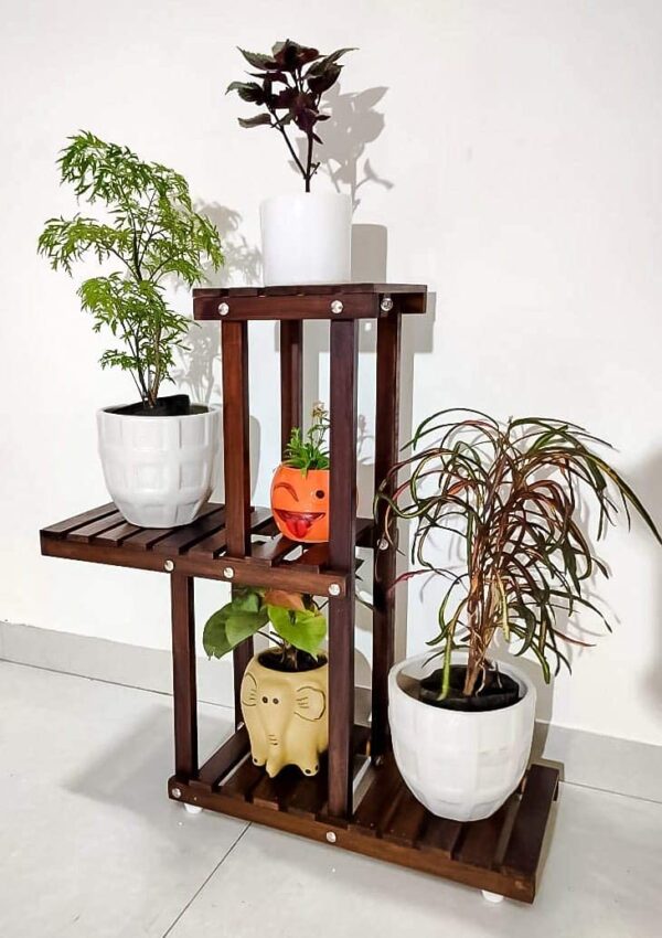 Wooden plant stand for tabletop or floor placement