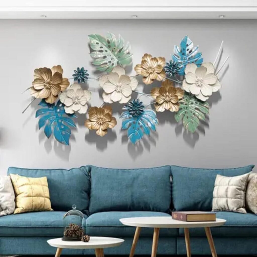 Multicolour metal flower wall art for living room décor