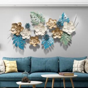 Multicolour metal flower wall art for living room décor