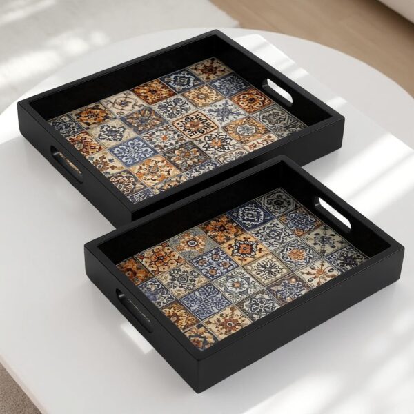 Premium wooden tray with vibrant mosaic print