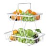 Two tier metal basket with handle for kitchen counter storage