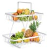 Rust resistant 2 tier basket stand for home and pantry storage