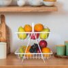 Modern metal 2 tier basket organizer for countertop display