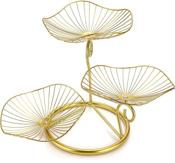 Decorative 3-tier iron fruit basket stand for kitchen countertop