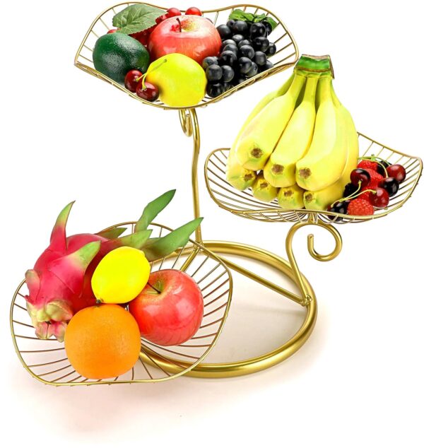 Black metal fruit bowl stand with three detachable tiers