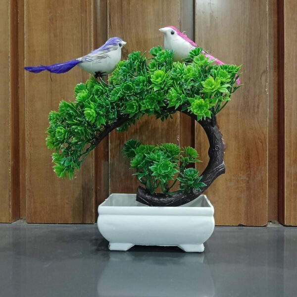Nature-inspired artificial pot plant with decorative birds