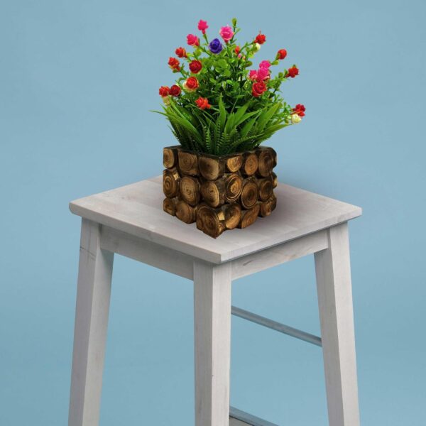 Artificial potted flower with rustic wooden design