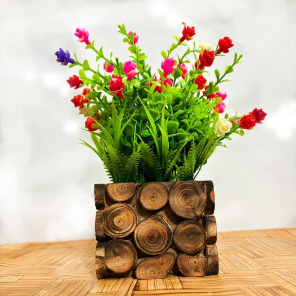 High-quality faux flower plant in wood texture pot