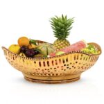 Elegant brass fruit bowl basket with polished golden finish.