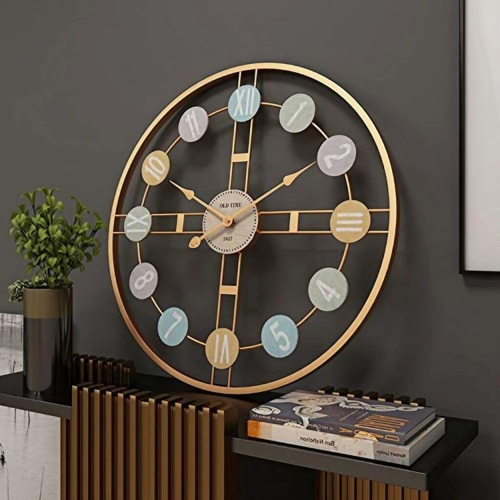 Luxury gold wall clock with antique design and artistic detailing